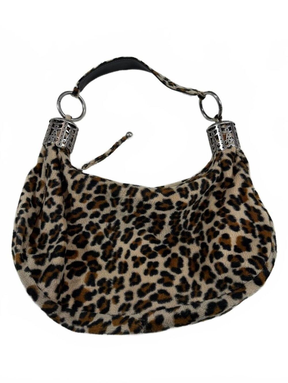 Y2K Cheetah Print Furry Shoulder Bag With Chunky Metal Details